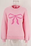 Pink Bow Graphic Drop Shoulder Round Neck Sweater