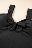 Black Plus Size Textured Knotted Ruffled Trim One Piece Swimwear