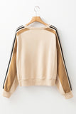 Beige Contrast Striped Patchwork Drop Shoulder Loose Sweatshirt