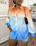 Ombre Button Front Basic Shirt