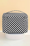 Black Checkered Print Zipper Large Toiletry Bag with Handle