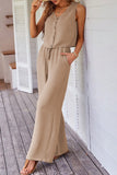 Goat Buttoned Vest Drawstring Wide Leg Pants 2pcs Set