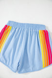 Beau Blue Color Block Stripes Elastic High Waist Active Shorts