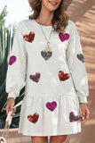 White Shiny Heart-shape Ruffled Knit Mini Dress