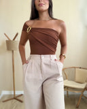 Solid One Shoulder with Heart Shape Decor Slim fit Bodysuit