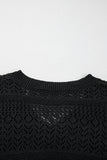 Black Eyelet Pattern Detail V Neck Drop Shoulder Sweater