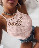 Textured Contrast Lace Halter Sleeveless Tank Casual Slim Fit Tank