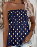 Bronzing Polka Dot Bandeau Shirred Top Casual Slim Fit Sleeveless Tank