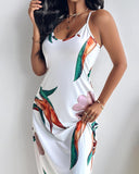 Plants Print Spaghetti Strap Maxi Dress