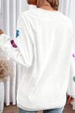 White Valentines Slogan Heart Sequin Corded Baggy Sweatshirt