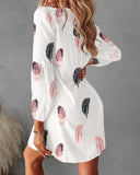 Feather Print Tied Detail Casual Dress