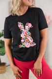 Black Floral Rabbit Graphic Easter Fashion Tee