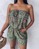 Paisley Print Ruched Pocket Design Bandeau Romper