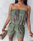 Paisley Print Ruched Pocket Design Bandeau Romper