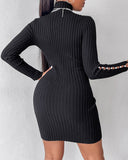 Mock Neck Beaded Knit Bodycon Dress