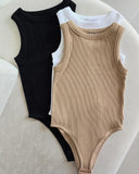 Round Neck Sleeveless Ribbed Bodysuit Casual Slim Fit Tank Top