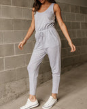 U Neck Sleeveless Drawstring Jumpsuit Casual Strechy Waist Romper