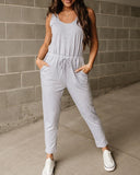 U Neck Sleeveless Drawstring Jumpsuit Casual Strechy Waist Romper