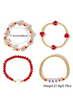 Fiery Red XOXO Heart Beaded 4pcs Layered Bracelet