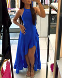 Halter Sleeveless A Line Dress Casual Ruffles Side Slit Maxi Dress