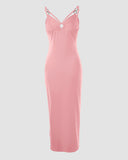 Casual Sleeveless Hollow Out Bodycon Dress Side High Slit Slim Fit Party Slip Dresses