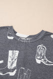 Gray Plus Size Western Boots Print Crew Neck T Shirt