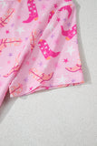 Pink Western Boots Printed Short 2pcs Lounge Set