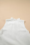 White Textured Frilled High Neck Sleeveless Ruffled Mini Dress