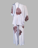 2 Pieces Outfit Floral Print Skew Neck Batwing Sleeve Top and Casual Loose Fit Straight Leg Pants Set