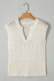 Beige Notched V Neck Short Sleeve Sweater