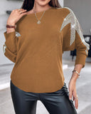 Star Pattern Batwing Sleeve Rhinestone Knit Sweater