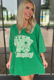 Bright Green Rhinestone Lucky Poker Cards Oversized T Shirt Mini Dress