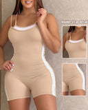 Double Spaghetti Strap Detail Colorblock Romper Slim Fit Short Overall
