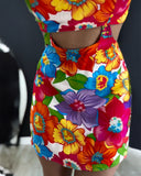 Floral Print Halter Sleeveless Backless Jumpsuit Casual Cutout Tied Detail Romper