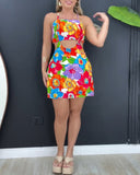Floral Print Halter Sleeveless Backless Jumpsuit Casual Cutout Tied Detail Romper