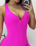 Racer Back Zipper Design Sleeveless Romper