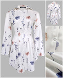 Floral Print Turn down Collar Turn Up Sleeves Shirred Back Dress Casual Button Down Cinched Waist Curved Hem Shirt Dress