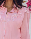 Stand Collar Lantern Sleeve Beaded Lace Frill Hem Ruched Blouse Elegant Top