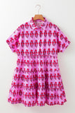 Sachet Pink Floral Print Multi Buttons Collared Short Sleeve Flowy Dress