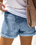 Independence Day Flag Print Ripped Raw Hem Denim Shorts