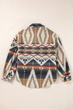 Brown Western Aztec Collared Button-up Sweatshirt