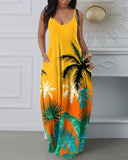 Ombre Tropical Print Spaghetti Strap Casual Dress