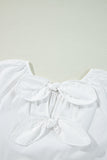 White Bow Knot Cutout Back Loose Fit 3/4 Sleeve Blouse