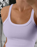 3 Pieces Scoop Neck Spaghetti Strap Ribbed Top Casual Sleeveless Slim Fit Tank