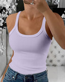 3 Pieces Scoop Neck Spaghetti Strap Ribbed Top Casual Sleeveless Slim Fit Tank