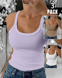 3 Pieces Scoop Neck Spaghetti Strap Ribbed Top Casual Sleeveless Slim Fit Tank