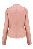 Gossamer Pink Faux Leather Studded Shoulder Asymmetric Zip Jacket