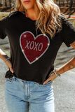 Black Rhinestone XOXO Heart Graphic Crewneck Tee