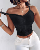 Lace V Neck Spaghetti Strap Bralette Camisoles Sexy Soft Crop Tank Top