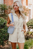 Jet Stream Textured Zipped Front V Neck Collared Casual Romper